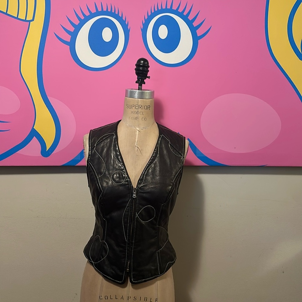 Moschino Black Oopsi Leather Vest - Picture 1 of 13